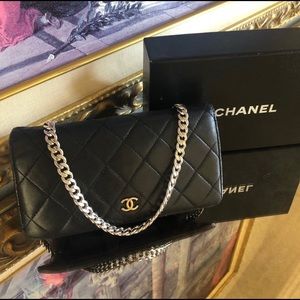 Chanel Black Lambskin Large Long Flap Wallet